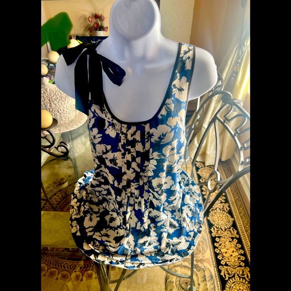 American Eagle Outfitters Flower Print with side Ribbon Bow Pleated Tank Top - Picture 3 of 11